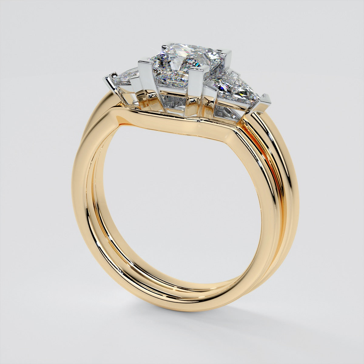 Princess Cut Three-Stone Engagement Ring With Trillion Accents