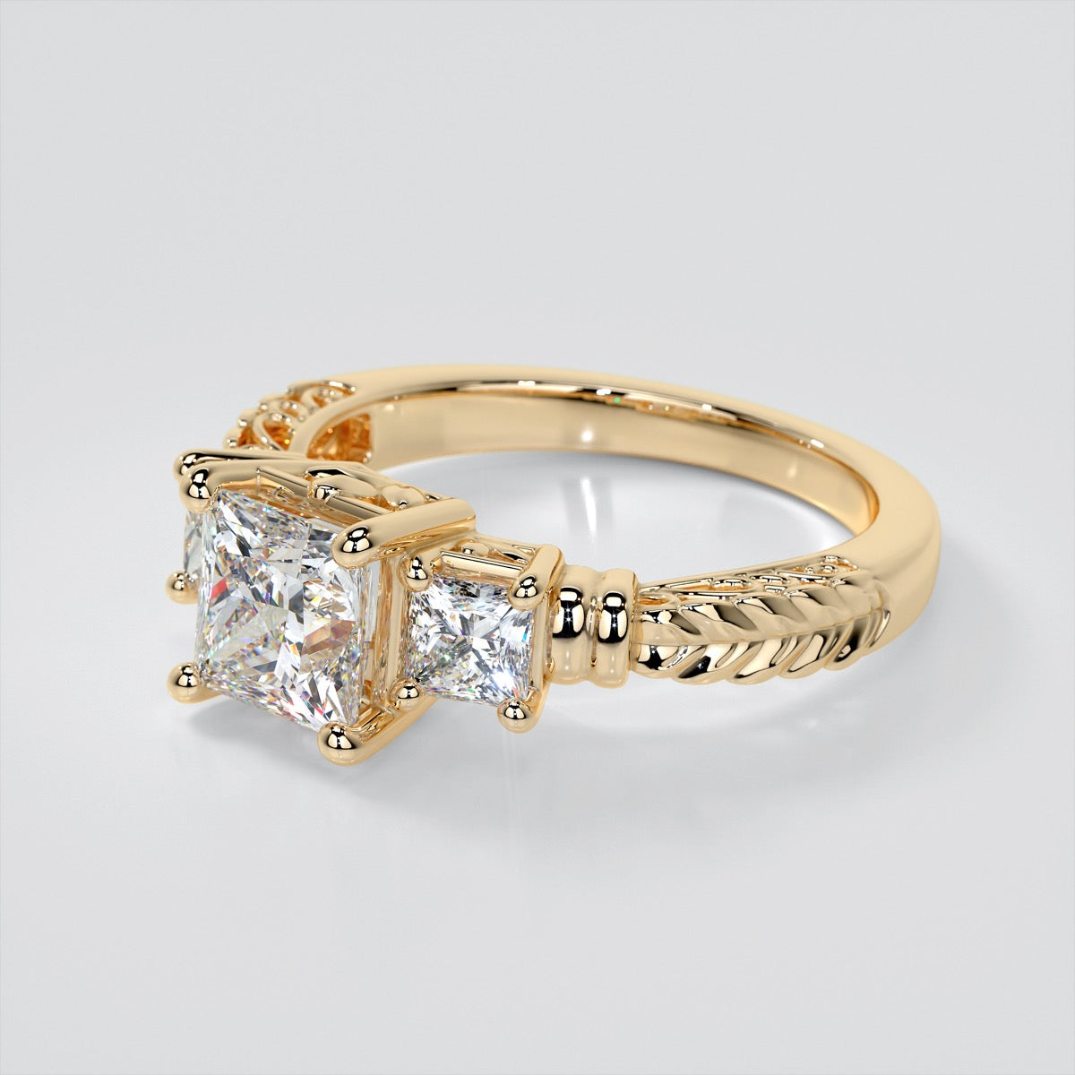 Princess Cut Three-Stone Filigree Engagement Ring