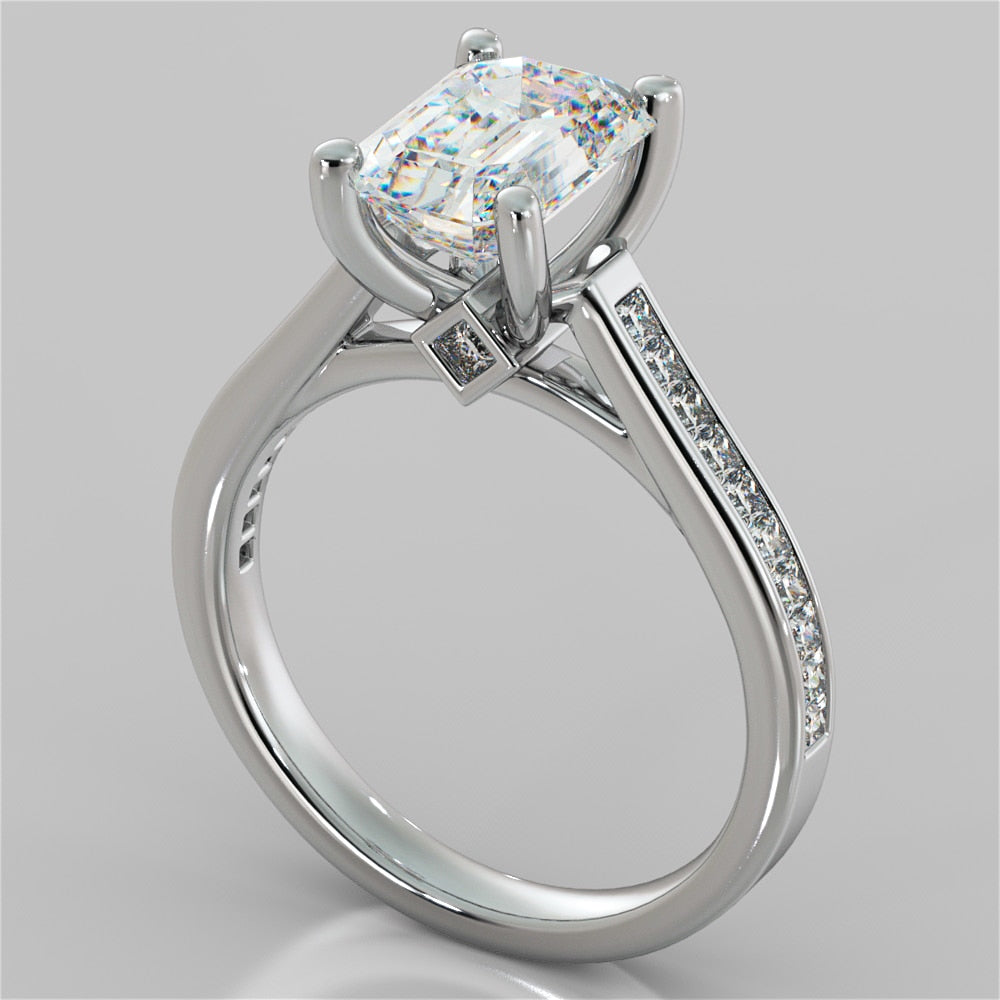 Emerald Cut Accented Cathedral Style Wedding Set With 2 Matching Bands