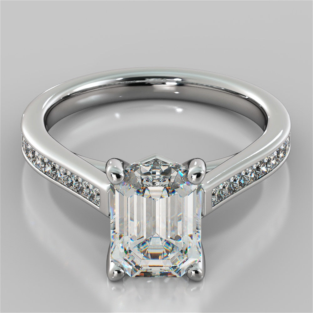 Emerald Cut Accented Cathedral Style Wedding Set With 2 Matching Bands
