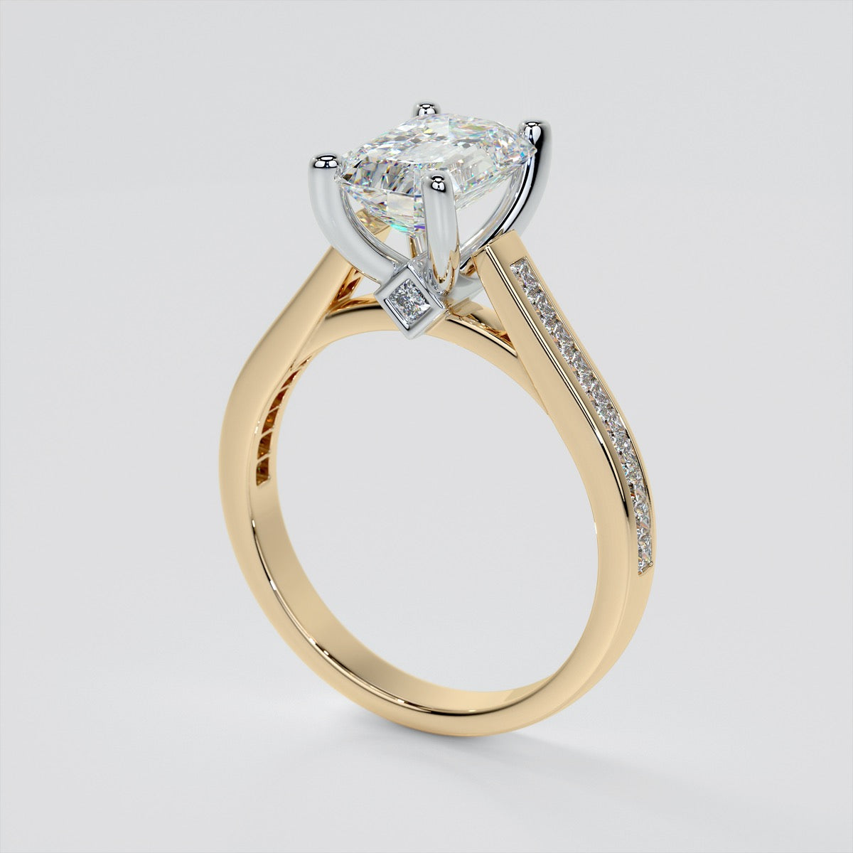 Emerald Cut Accented Cathedral Style Wedding Set With 2 Matching Bands