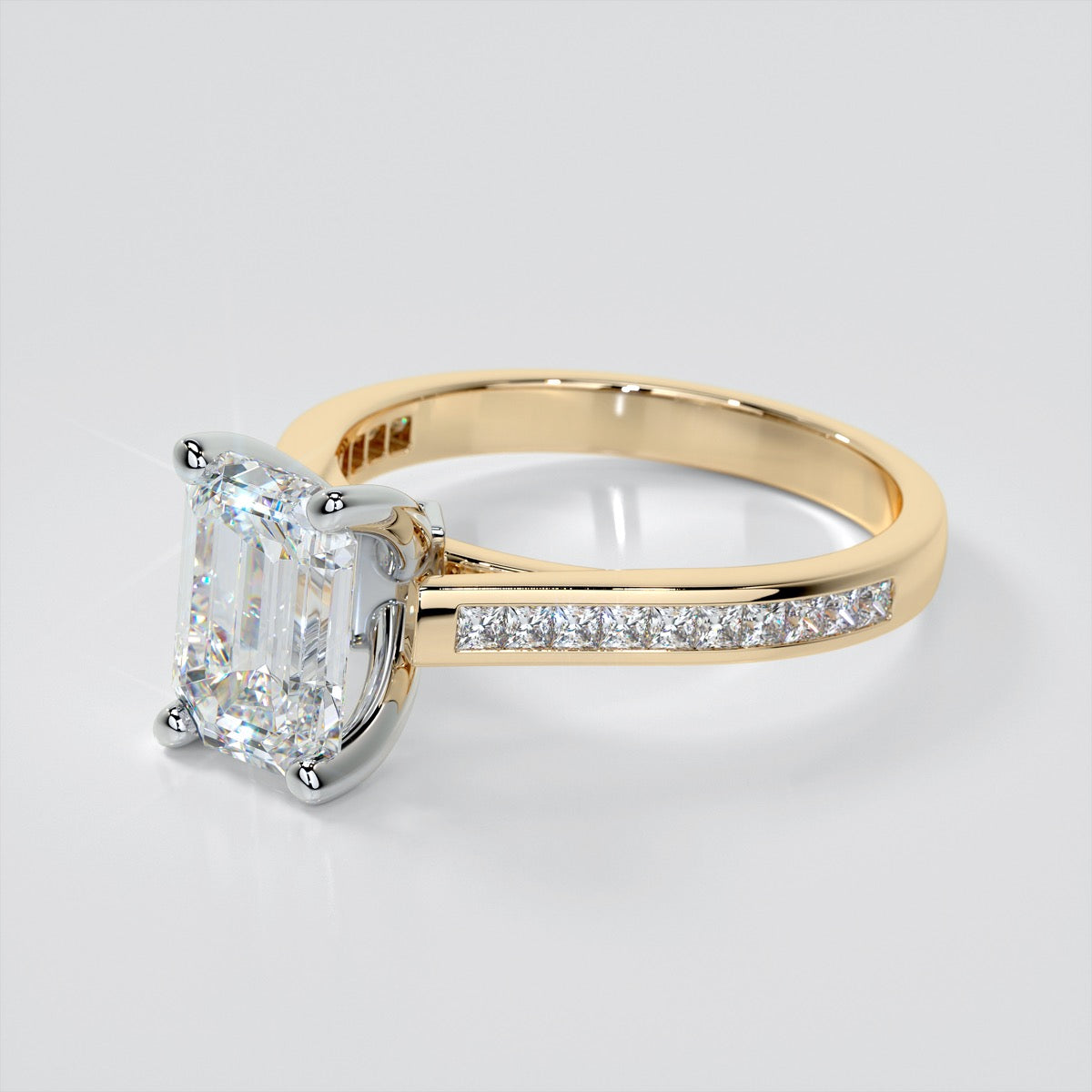 Emerald Cut Accented Cathedral Style Wedding Set With 2 Matching Bands