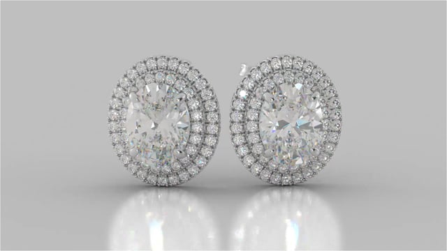 Oval Cut Prong Set Double Tier Halo Earrings – Sold as a Pair