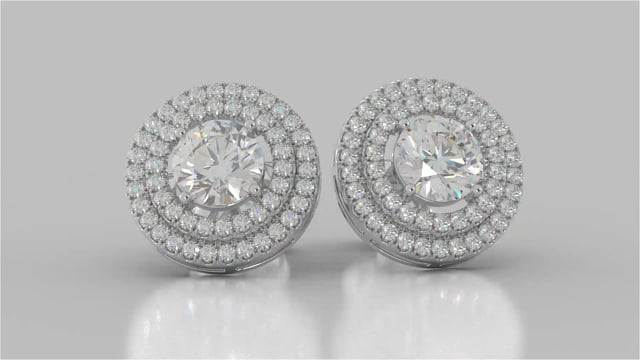Round Cut Double Pave Style Halo Earrings