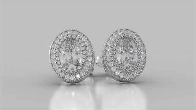 Oval Cut Milgrain Halo Earrings
