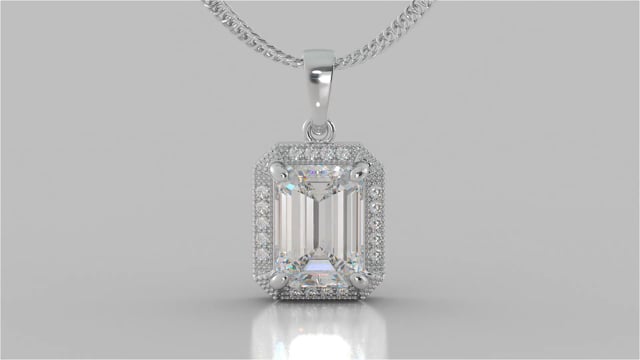 2.59CT Emerald Cut Halo Pendant 16" Chain Included