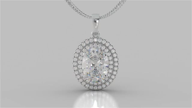 Oval Cut Prong Set Double Tier Halo Pendant