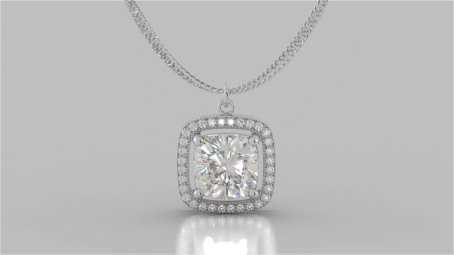 Cushion Style Halo Pendant with Round Cut Color Center Stone