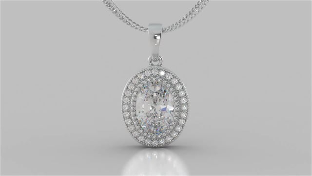 Oval Cut Prong Set Double-Tier Halo Pendant