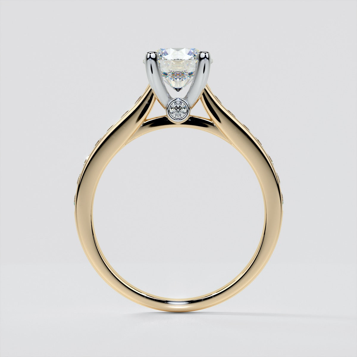 Round Cut Cathedral Wedding Set With 2 Matching Bands