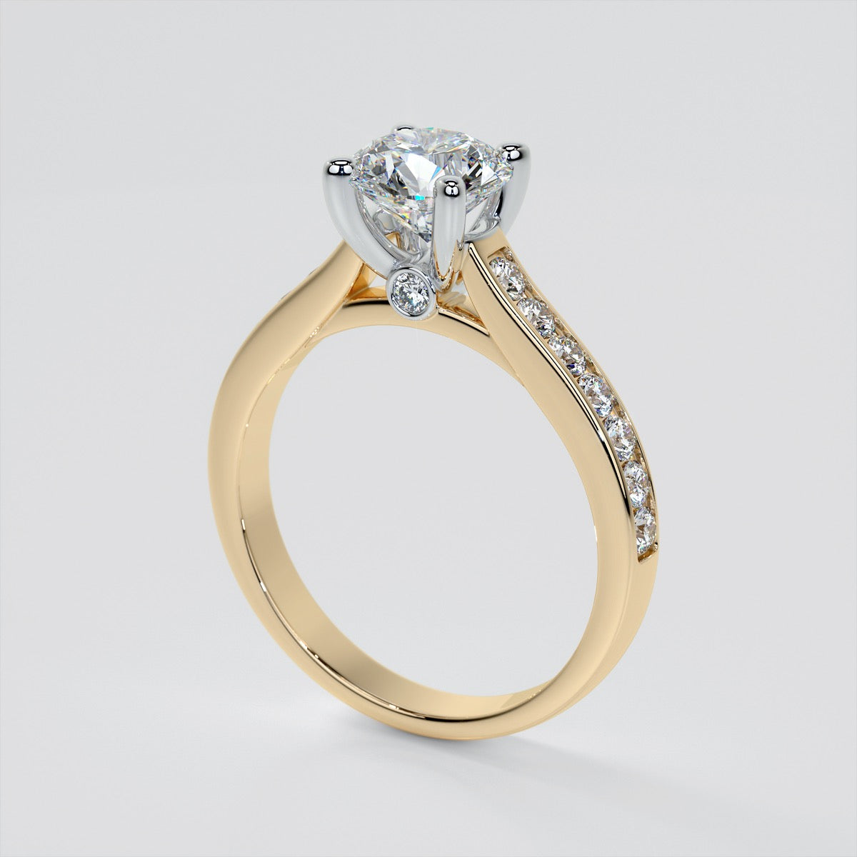 Round Cut Cathedral Wedding Set With 2 Matching Bands