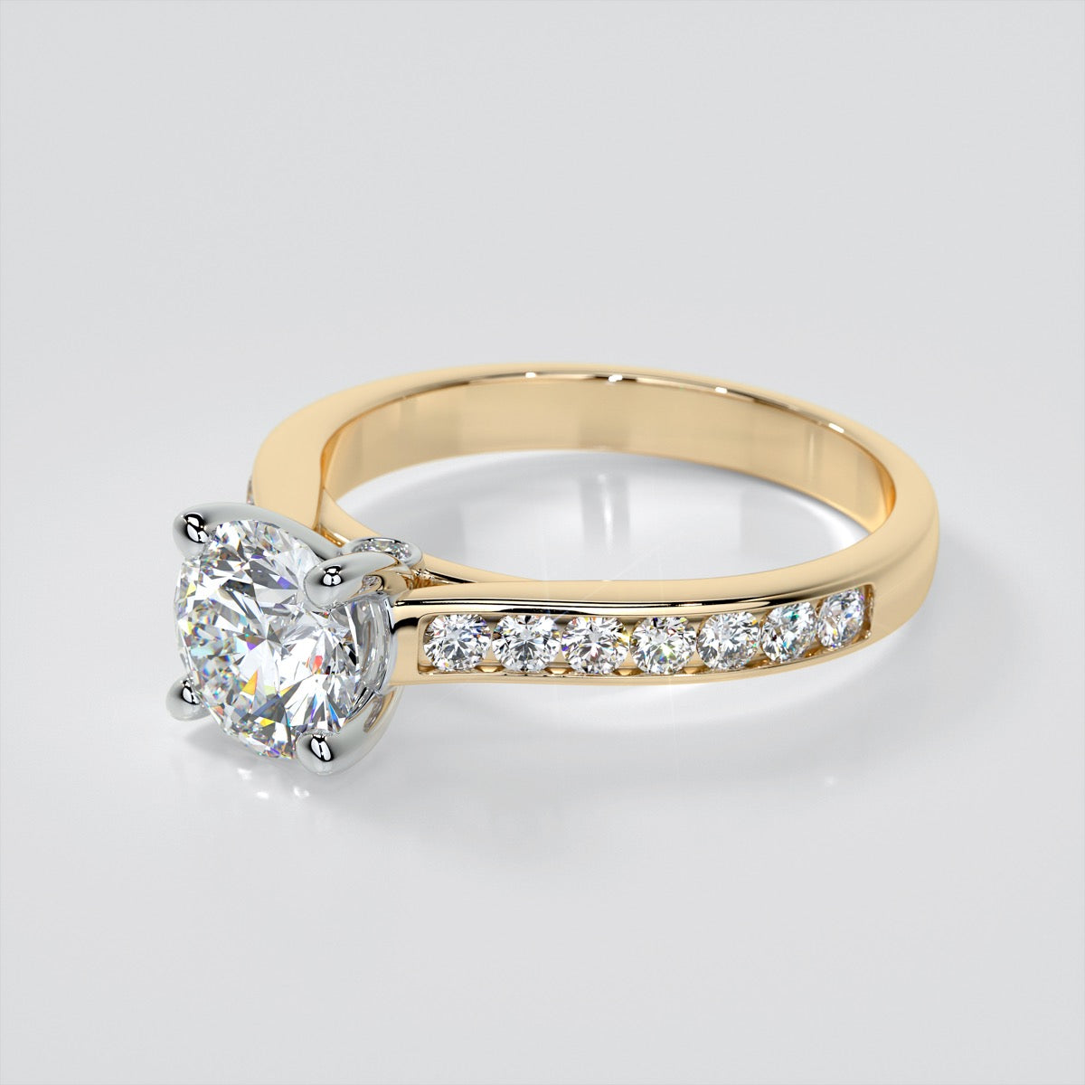 Round Cut Cathedral Wedding Set With 2 Matching Bands