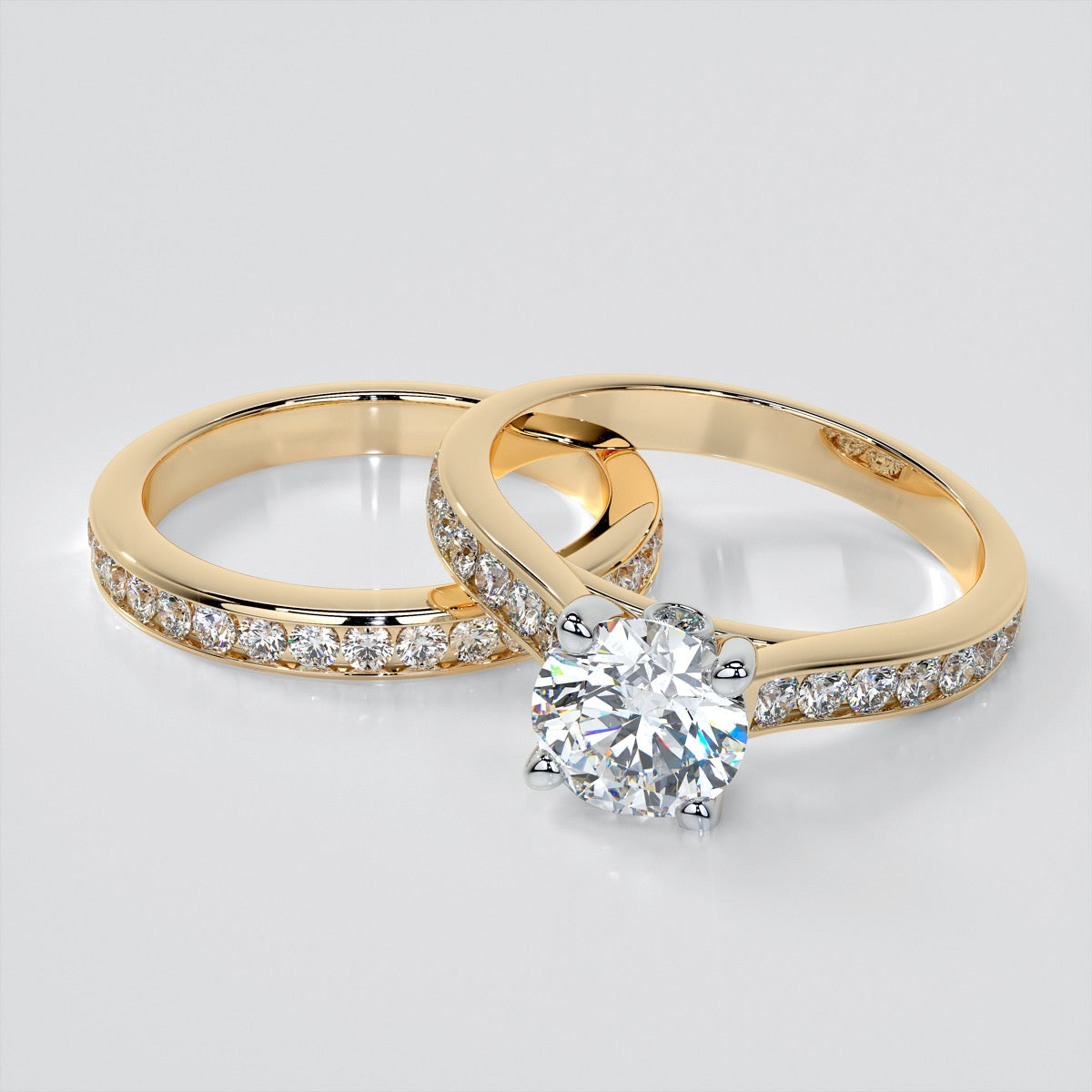 Round Cut Wedding Set With Channel Accents