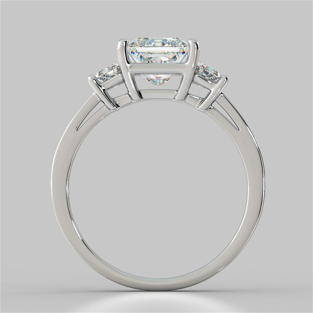 Princess Cut and Trapezoids Accents Wedding Set With 2 Matching Bands