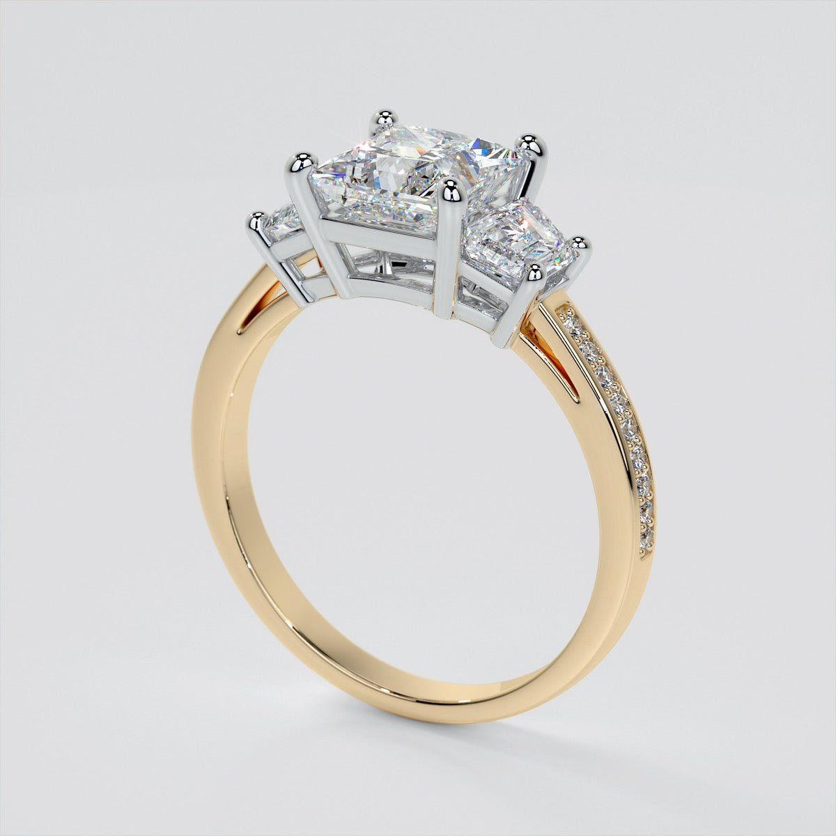 Princess Cut and Trapezoids Accents Wedding Set With 2 Matching Bands