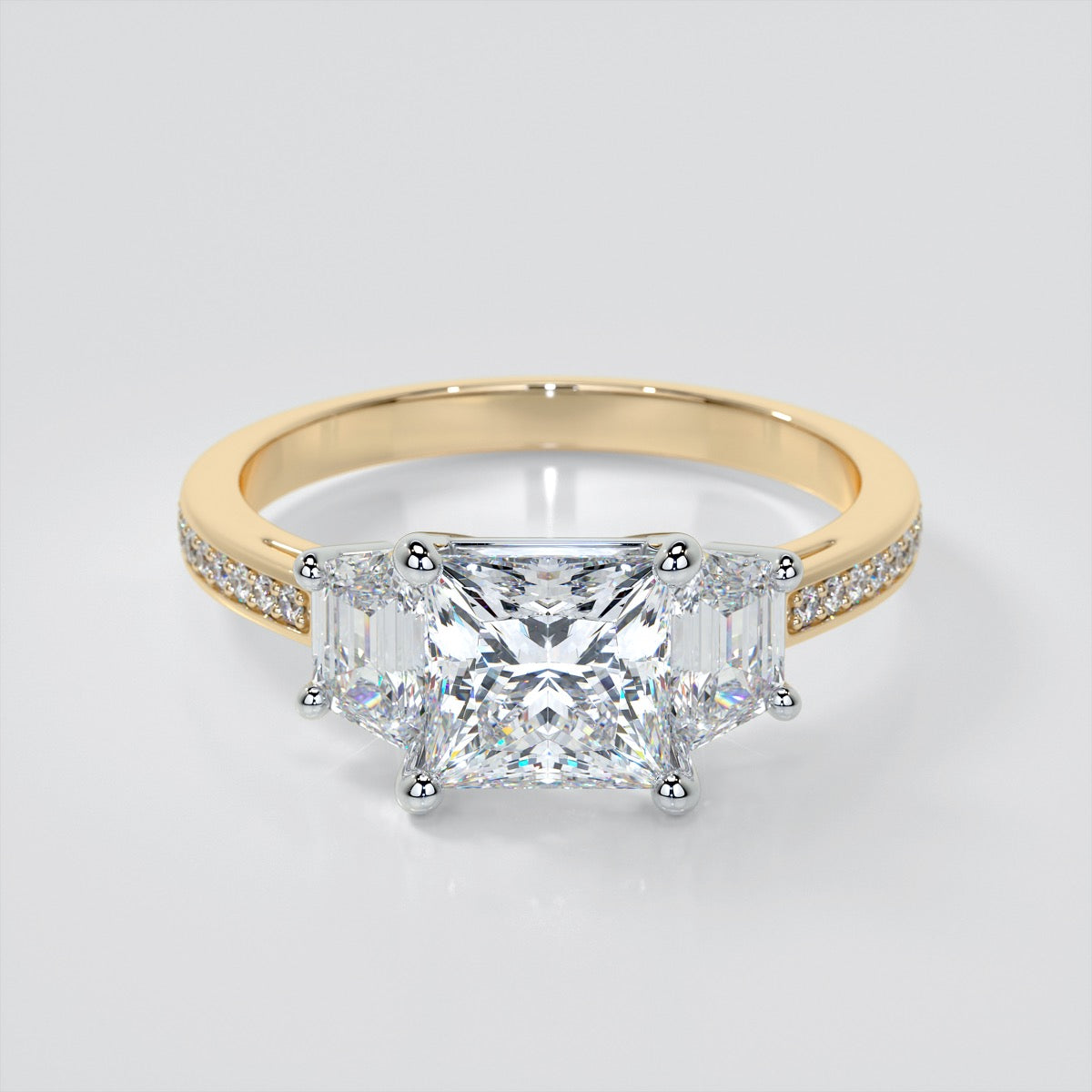 Princess Cut and Trapezoids Accents Wedding Set With 2 Matching Bands