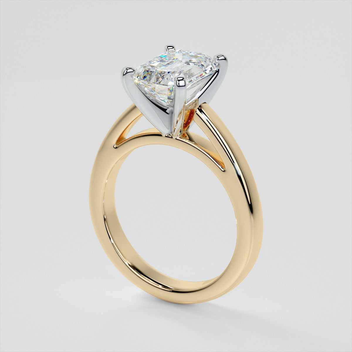 Lab Grown Diamond Emerald Cut Cathedral Style Engagement Ring