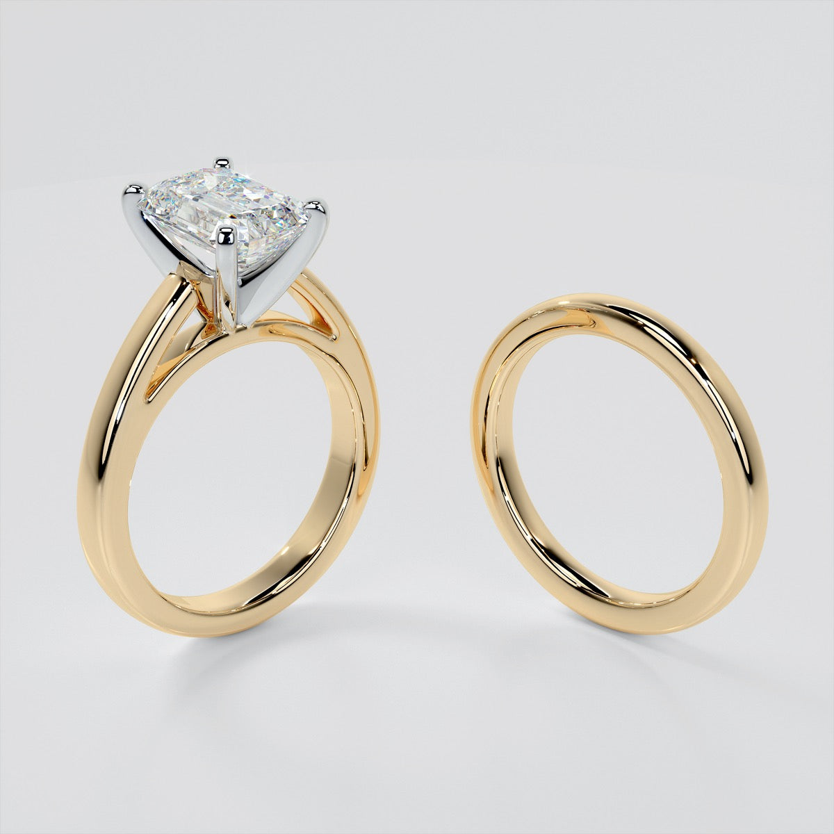Lab Grown Diamond Emerald Cut Cathedral Style Engagement Ring