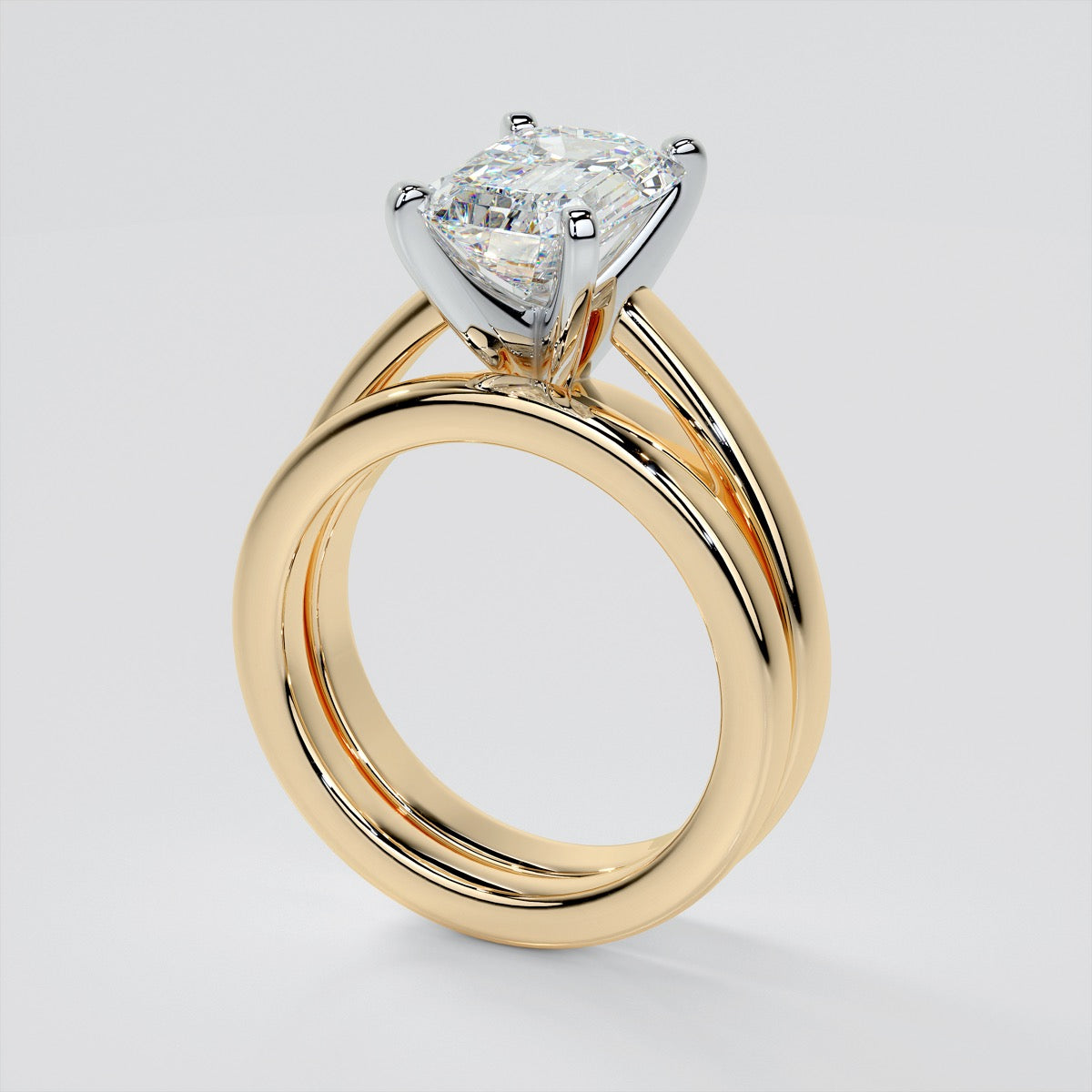 Lab Grown Diamond Emerald Cut Cathedral Style Engagement Ring
