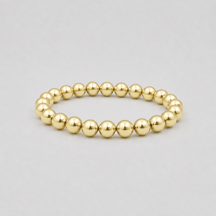 14K Yellow Gold-Filled Beaded Stackable Bracelet – 6MM Stretch Ball Bracelet