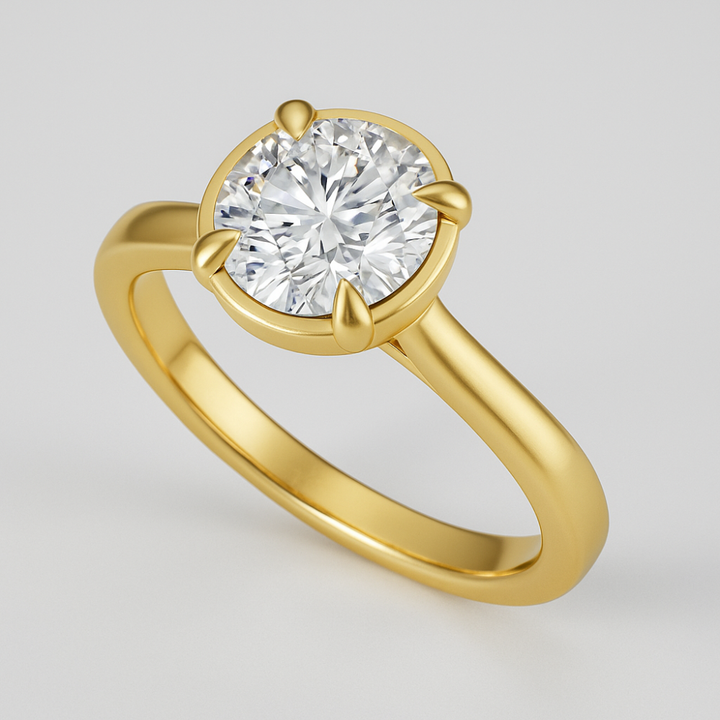 Round Cut Lab Grown Diamond Bezel Set Engagement Ring with Claw Prongs