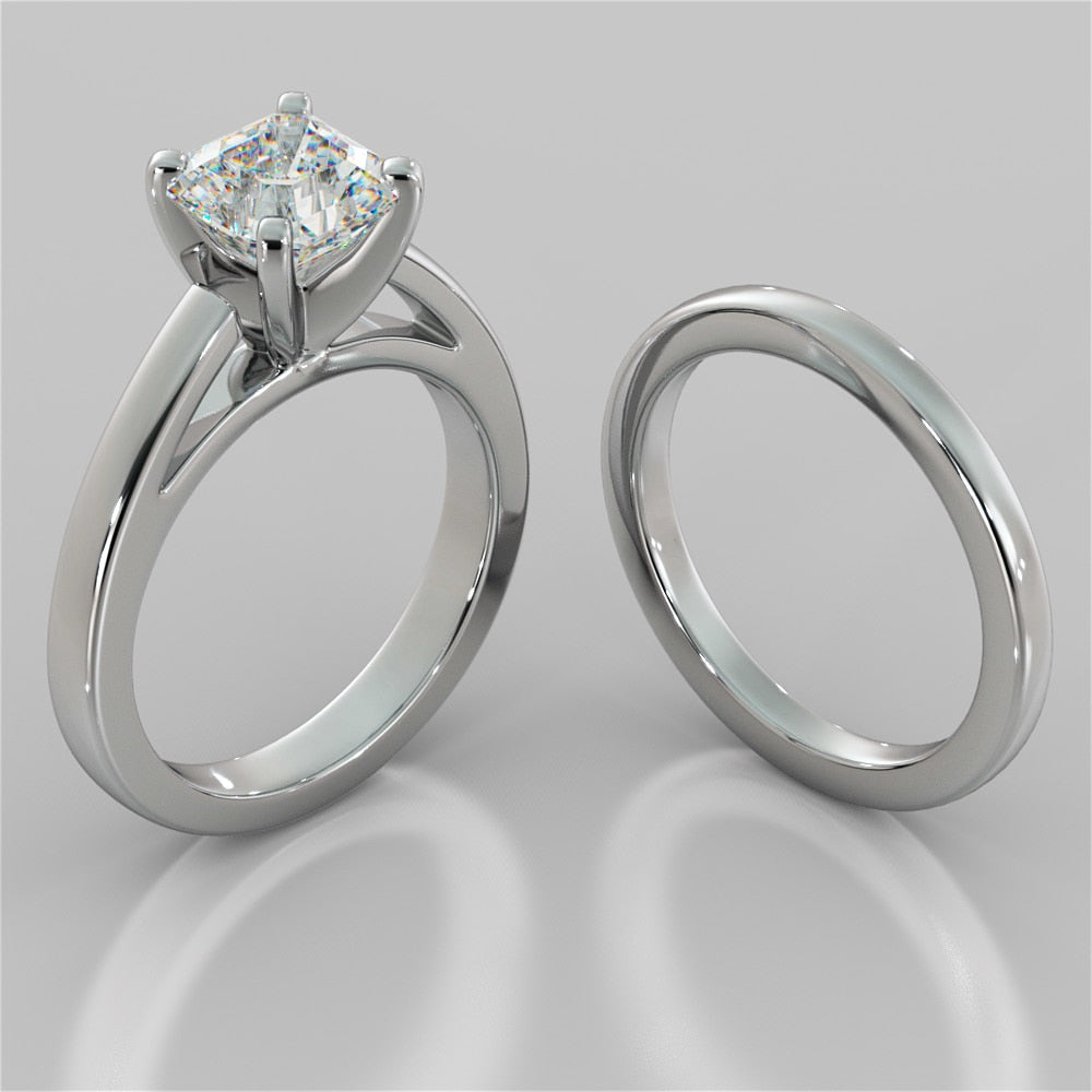 Asscher Cut Cathedral Style Engagement Ring