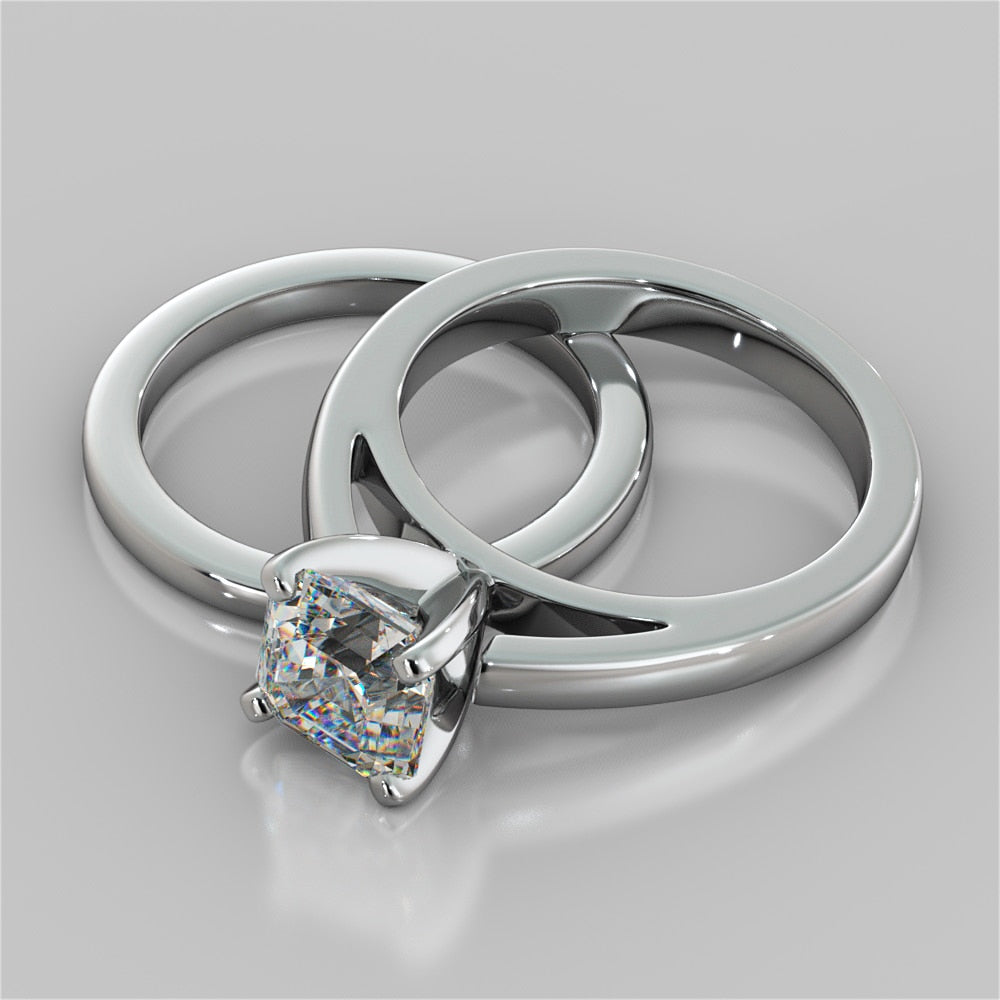 Asscher Cut Cathedral Style Engagement Ring