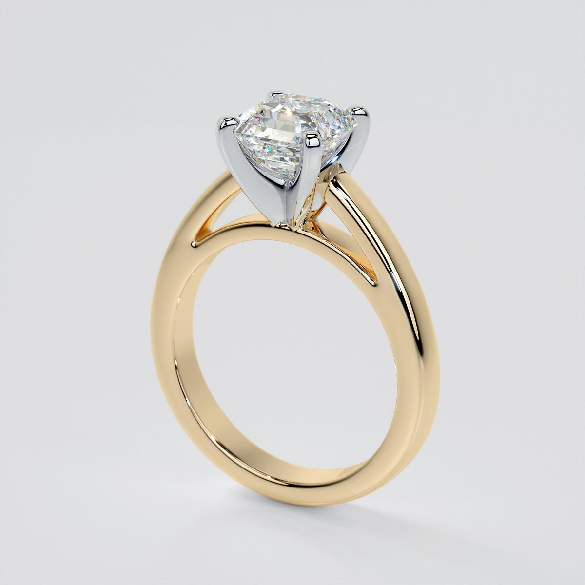 Lab Grown Diamond Asscher Cut Cathedral Style Engagement Ring