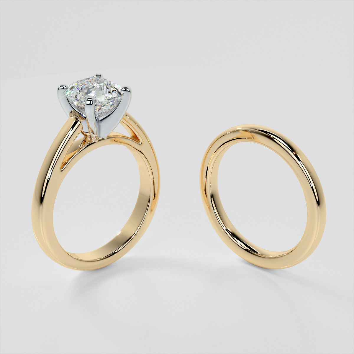 Asscher Cut Cathedral Style Engagement Ring