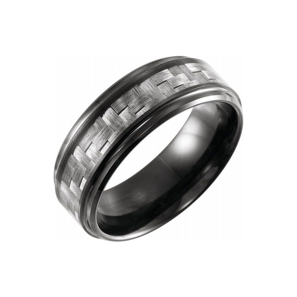Black PVD Tungsten 8 mm with Grey Carbon Fiber Inlay