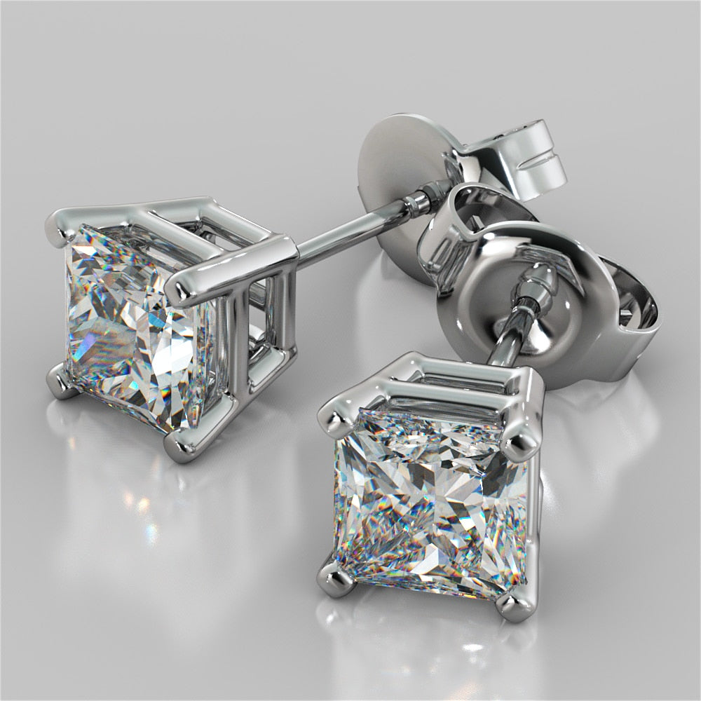 Princess Cut Stud Earrings – Sold as a Pair