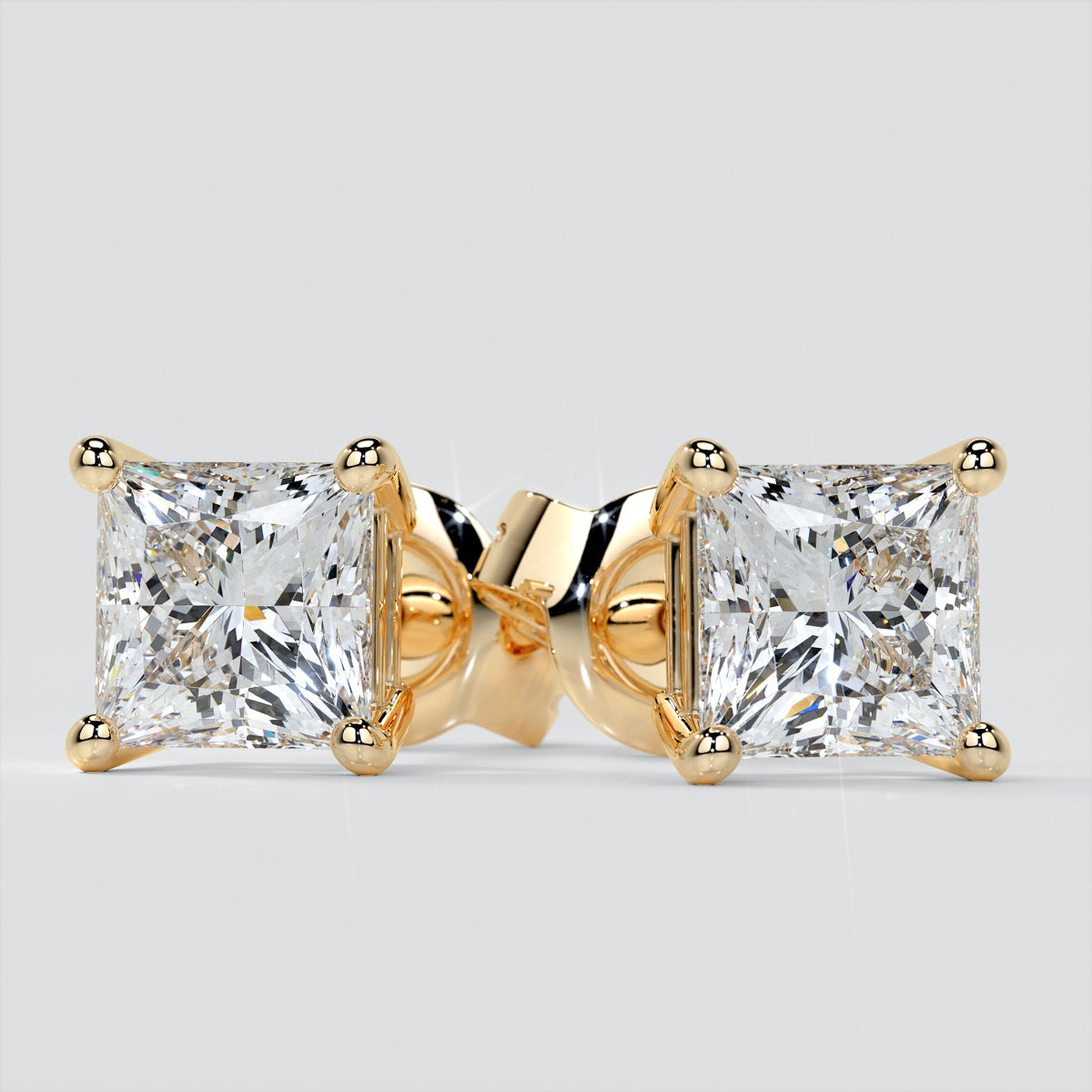 2.0CT Princess Cut Stud Earrings in 14K White Gold (1.0Ct Each)