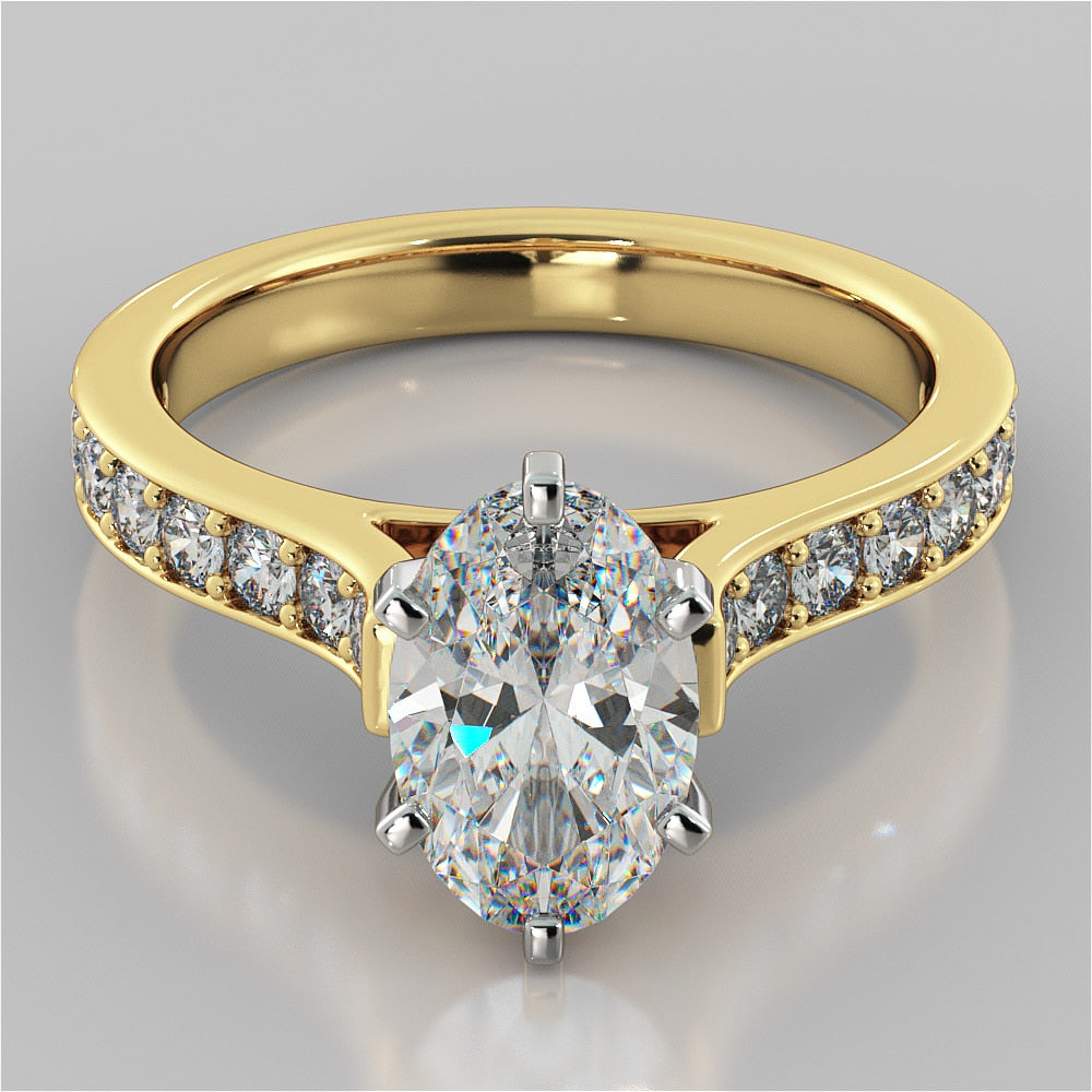 Lab Grown Diamond Oval Cut Cathedral Style Channel Engagement Ring With Accents