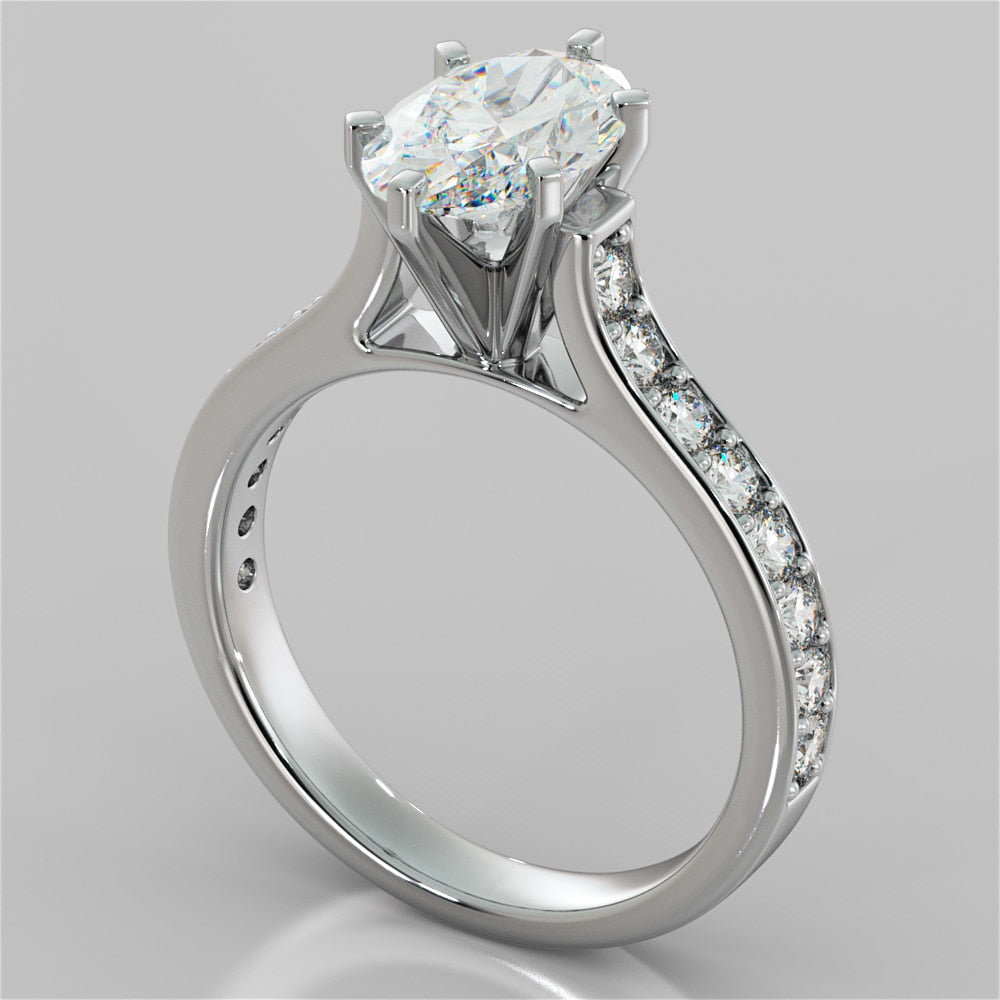 Lab Grown Diamond Oval Cut Cathedral Style Channel Engagement Ring With Accents