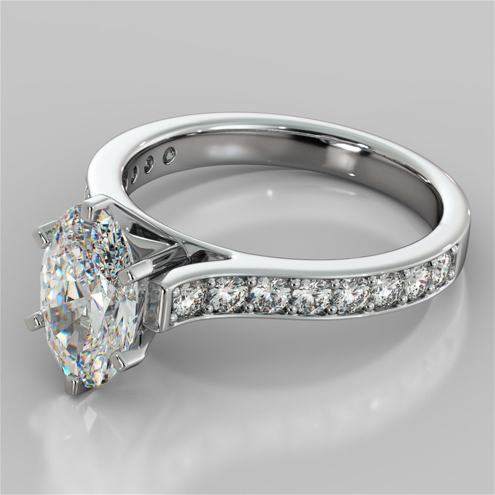 Lab Grown Diamond Oval Cut Cathedral Style Channel Engagement Ring With Accents
