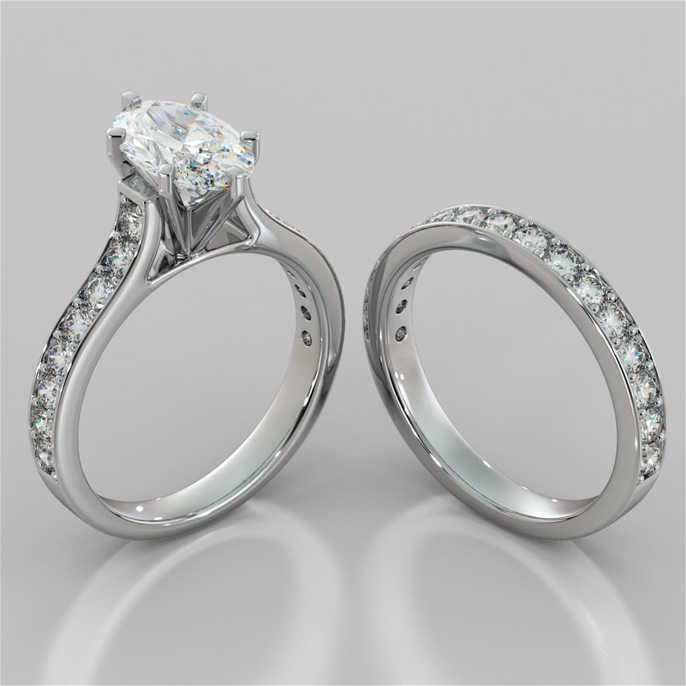 Lab Grown Diamond Oval Cut Cathedral Style Channel Engagement Ring With Accents
