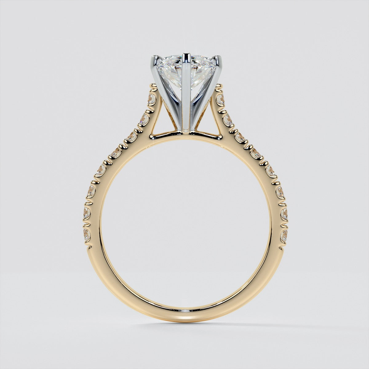 Lab Grown Diamond Oval Cut Cathedral Scallop Style Engagement Ring With Accents