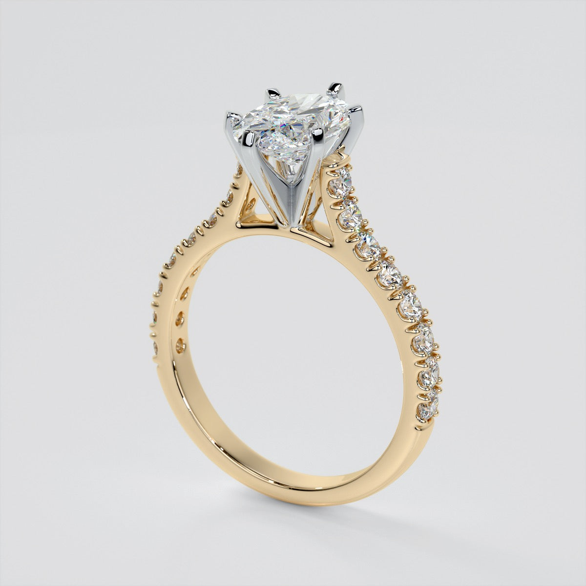 Lab Grown Diamond Oval Cut Cathedral Scallop Style Engagement Ring With Accents