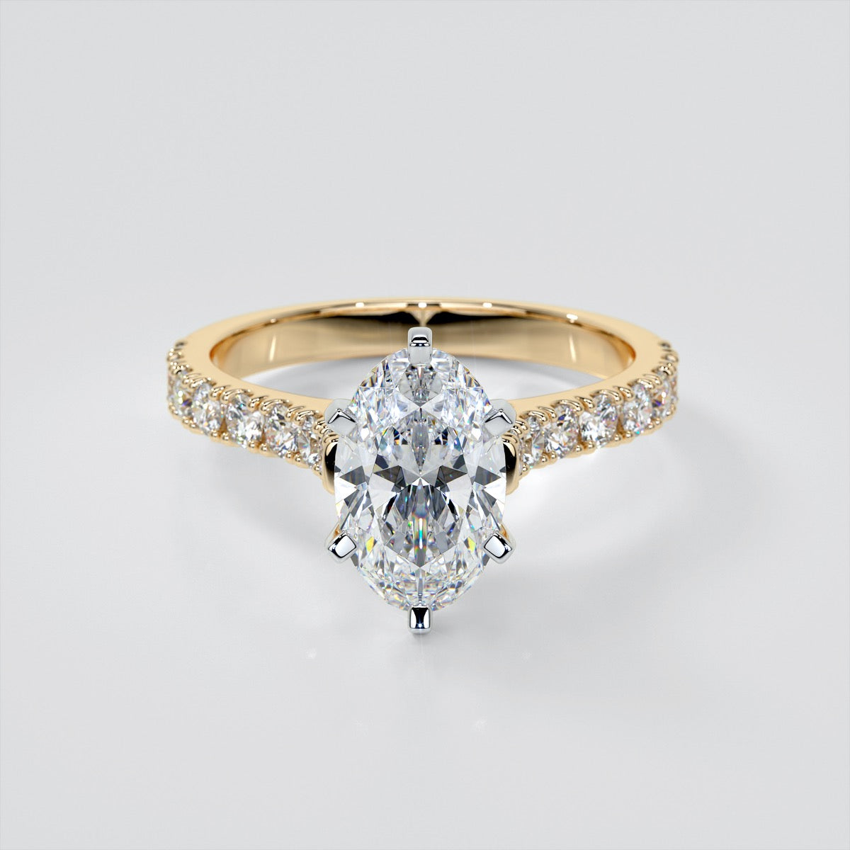 Lab Grown Diamond Oval Cut Cathedral Scallop Style Engagement Ring With Accents