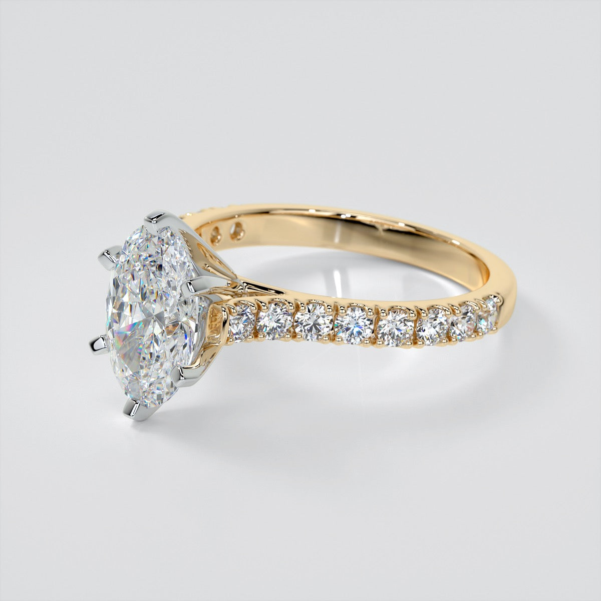 Lab Grown Diamond Oval Cut Cathedral Scallop Style Engagement Ring With Accents