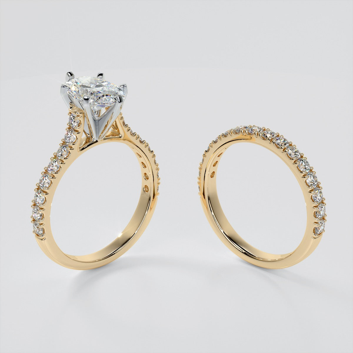 Lab Grown Diamond Oval Cut Cathedral Scallop Style Engagement Ring With Accents