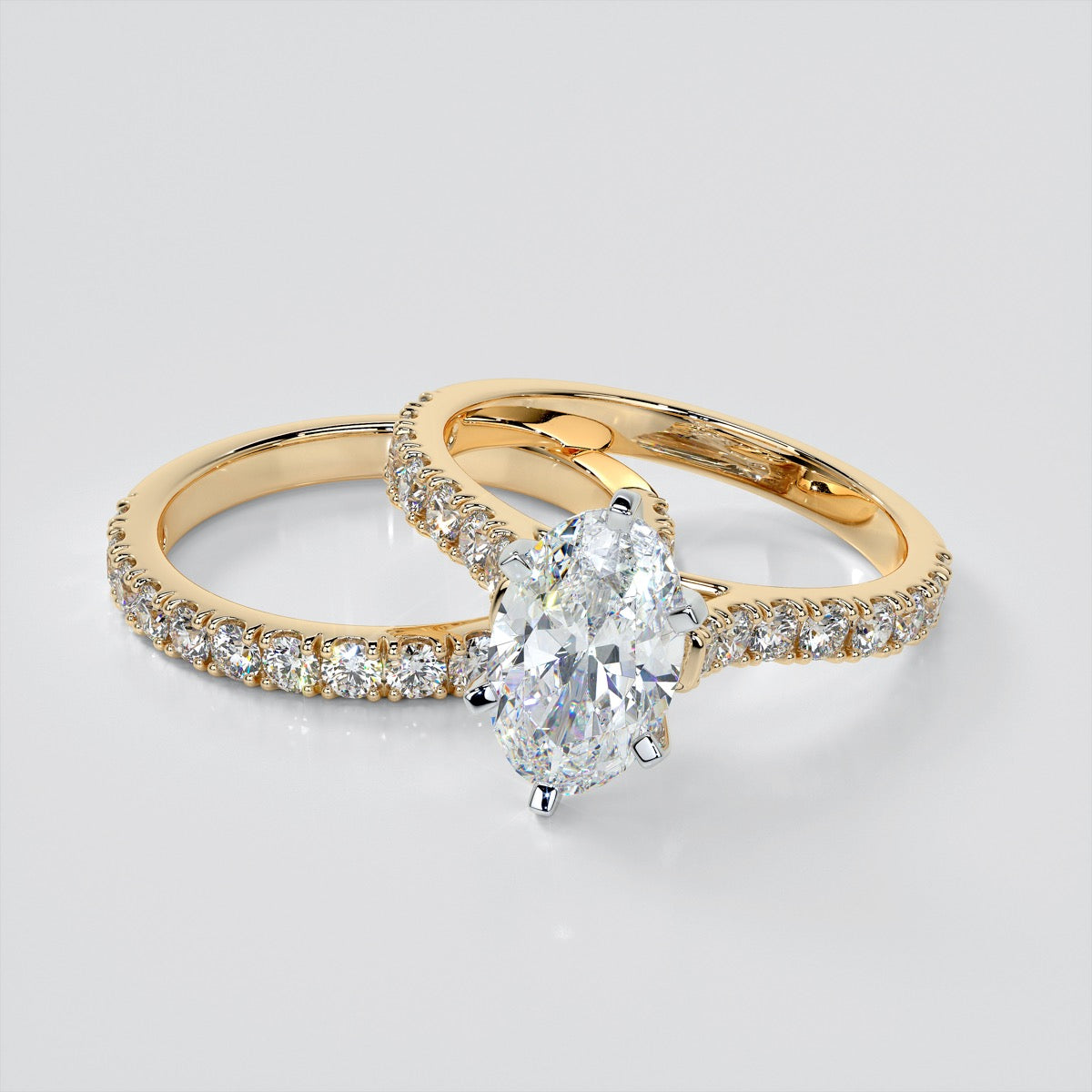 Lab Grown Diamond Oval Cut Cathedral Scallop Style Engagement Ring With Accents