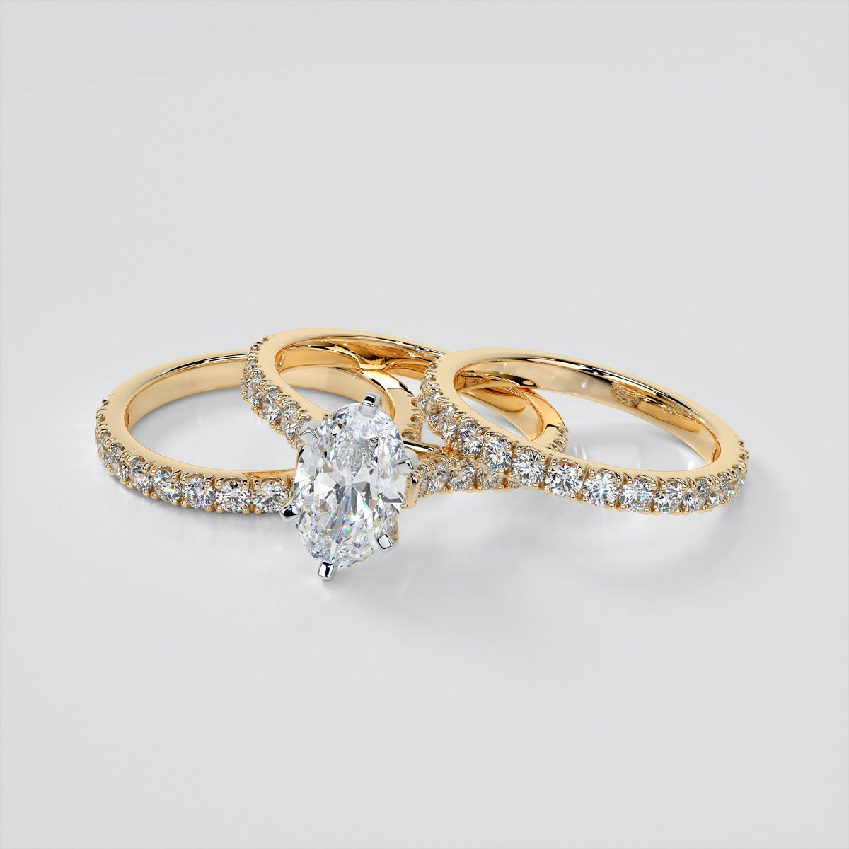 Lab Grown Diamond Oval Cut Cathedral Scallop Style Engagement Ring With Accents