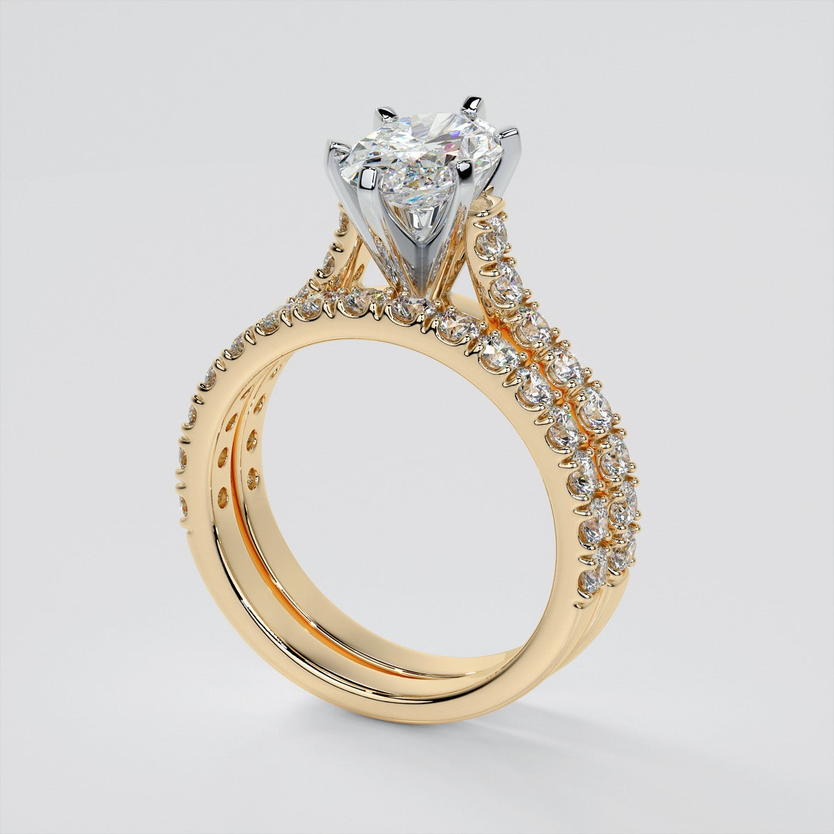 Lab Grown Diamond Oval Cut Cathedral Scallop Style Engagement Ring With Accents