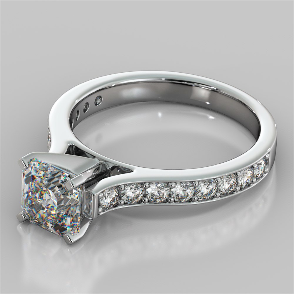Lab Grown Diamond Asscher Cut Cathedral Style Channel Engagement Ring With Accents