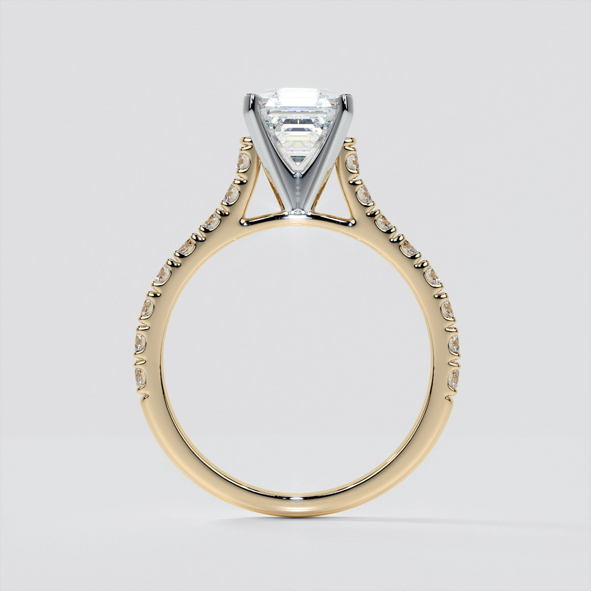 Lab Grown Diamond Asscher Cut Cathedral Scallop Style Engagement Ring With Accents