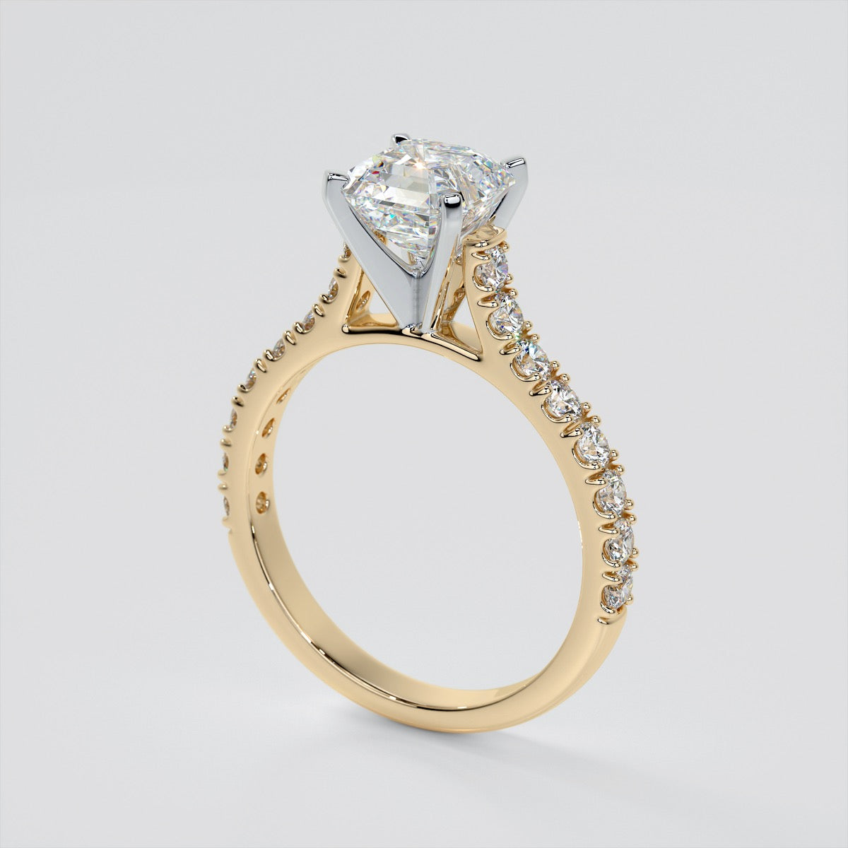 Lab Grown Diamond Asscher Cut Cathedral Scallop Style Engagement Ring With Accents