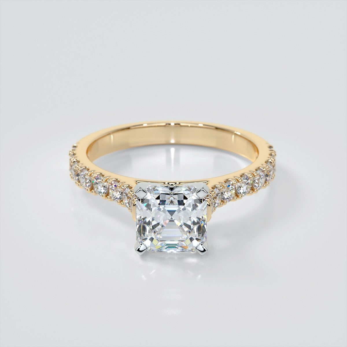 Lab Grown Diamond Asscher Cut Cathedral Scallop Style Engagement Ring With Accents