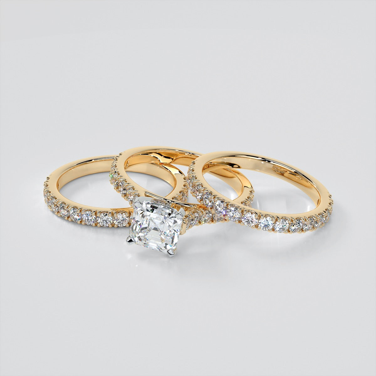 Lab Grown Diamond Asscher Cut Cathedral Scallop Style Engagement Ring With Accents