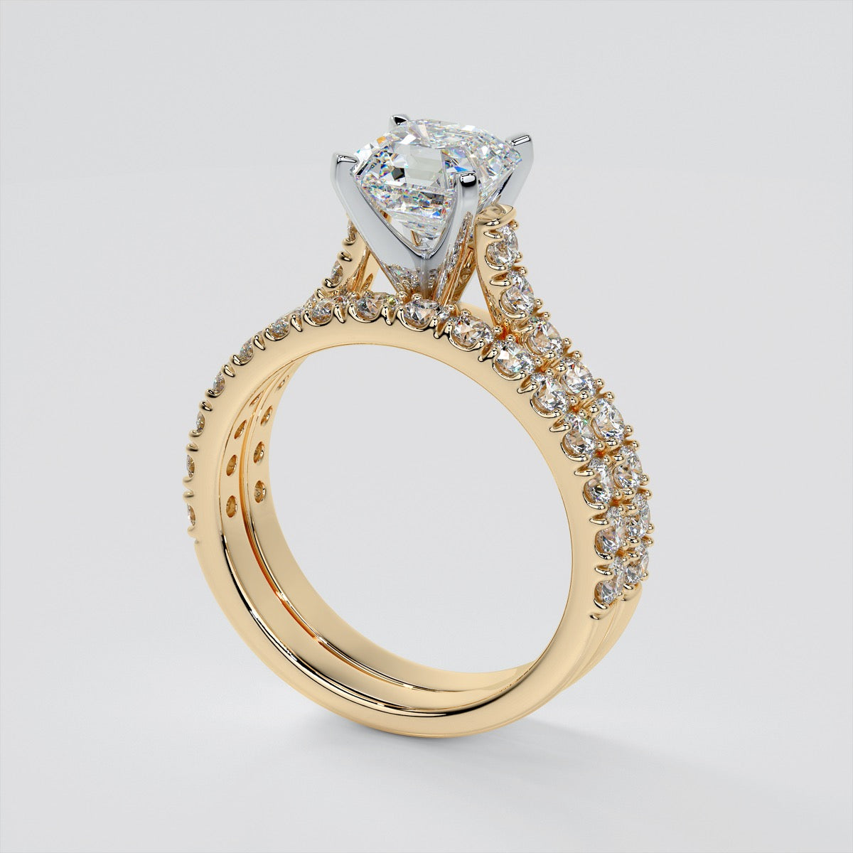 Asscher Cut Cathedral Scallop Style Engagement Ring With Accents